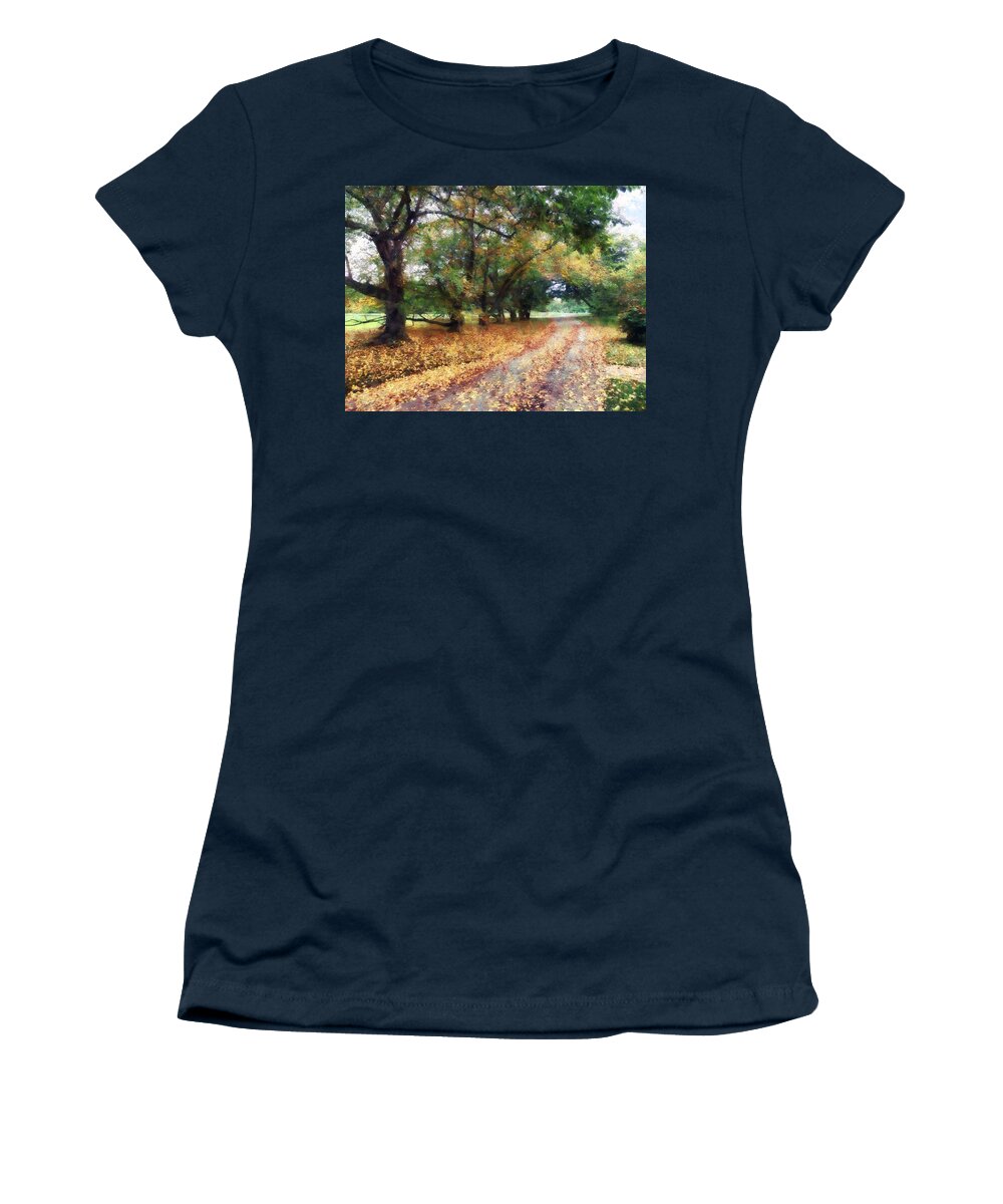 Path Women's T-Shirt featuring the photograph Along the Path Under the Trees by Susan Savad