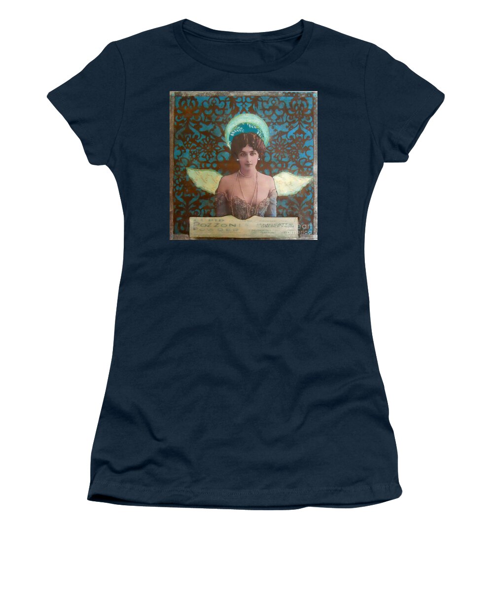 Angel Women's T-Shirt featuring the mixed media Angel in Blue by Desiree Paquette