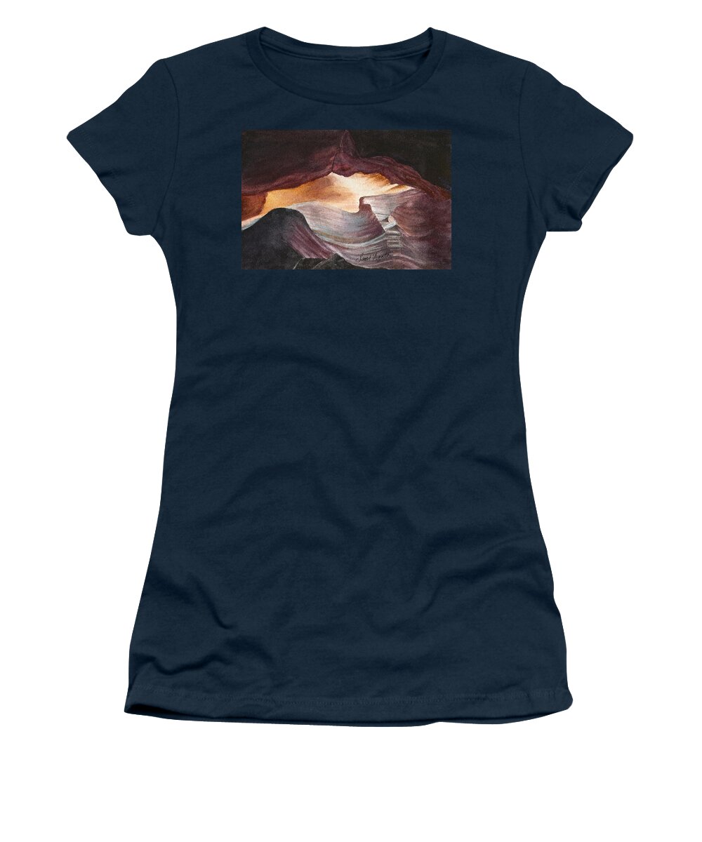 Slot Canyon Women's T-Shirt featuring the painting Antelope Canyon Watercolor by Frank SantAgata