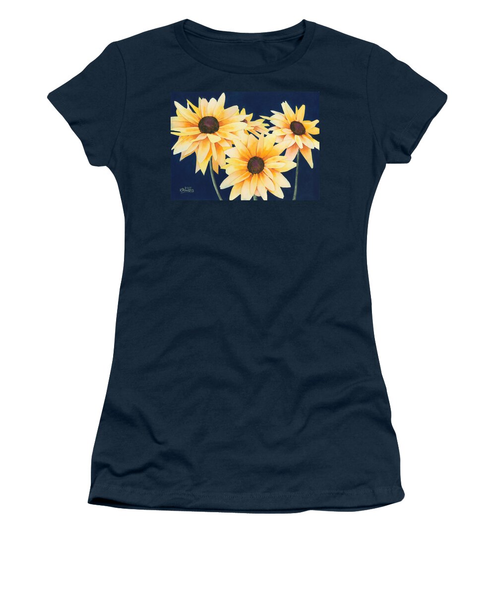 Black Women's T-Shirt featuring the painting Black Eyed Susans 2 by Ken Powers