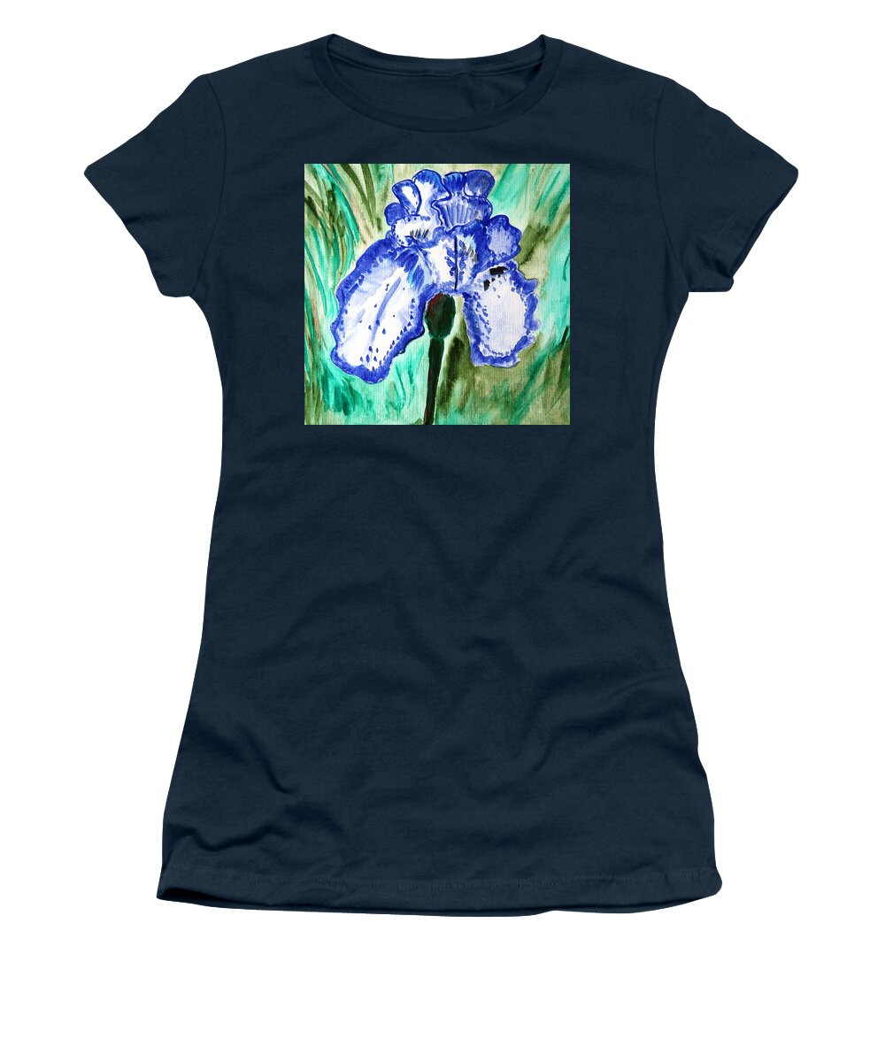 Iris Women's T-Shirt featuring the painting Blue Iris by Valerie Ornstein