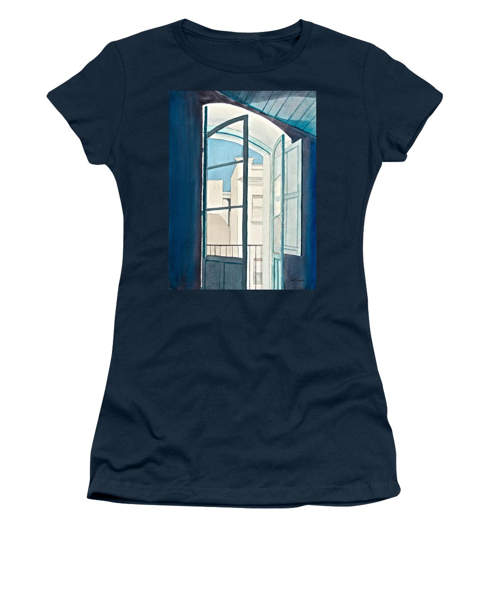 Blue Women's T-Shirt featuring the painting Blue Open by Frank SantAgata