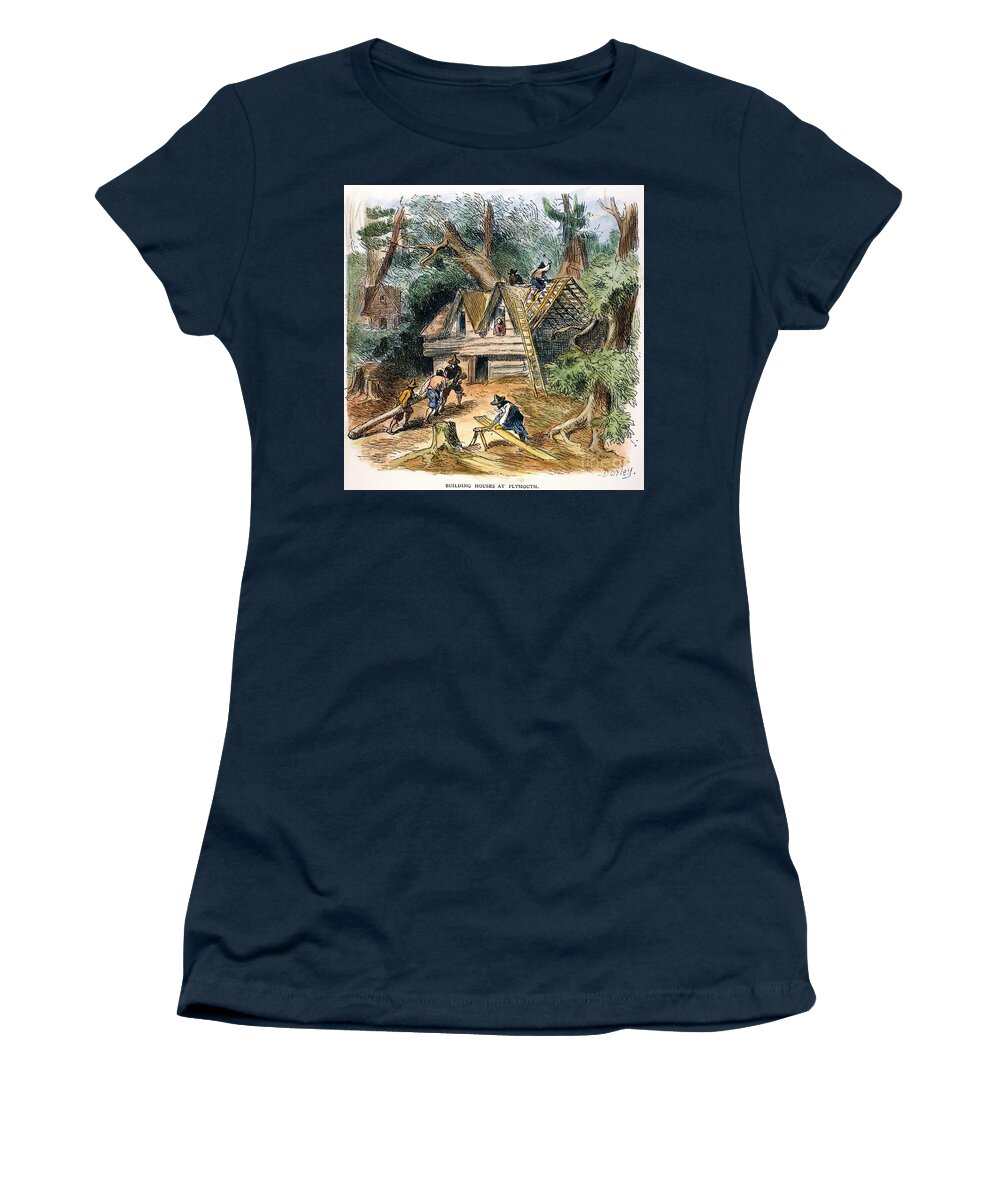 17th Century Women's T-Shirt featuring the photograph Building Houses, 17th C by Granger