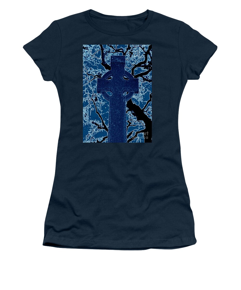 Cross Women's T-Shirt featuring the photograph Celtic Cross in Blue by Carol Groenen