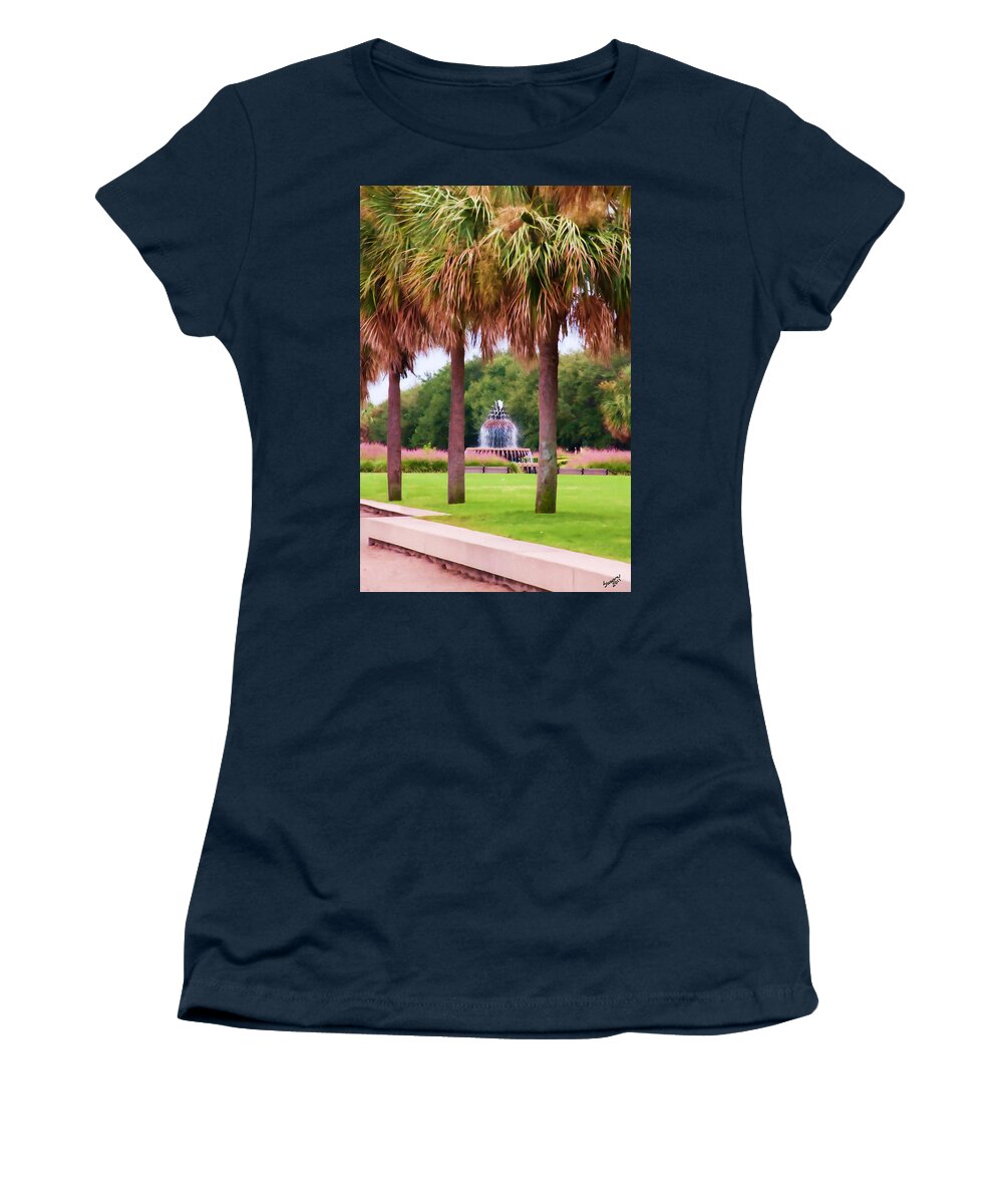 Pineapple Women's T-Shirt featuring the digital art Charleston Pineapple Fountain by Susan Cliett