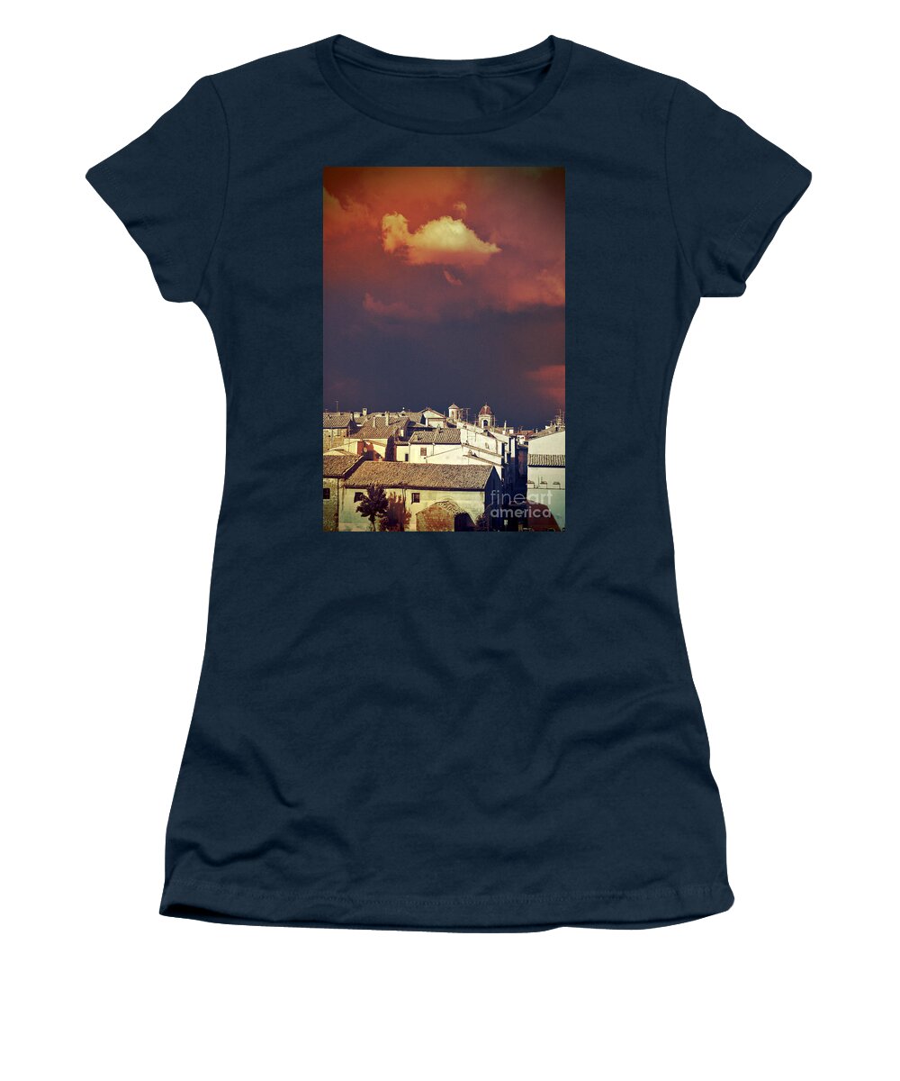 Cloud Women's T-Shirt featuring the photograph Cloud over Tuscania village II - Italy by Silvia Ganora