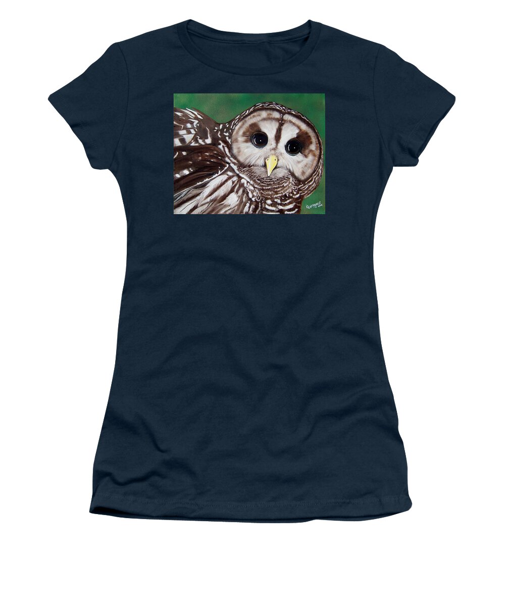Owl Women's T-Shirt featuring the painting Dark Eyes by Debbie LaFrance