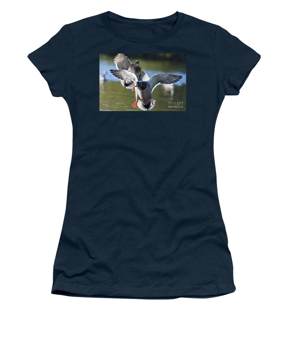 Air Women's T-Shirt featuring the photograph Dramatic Ducks by Andrew Michael