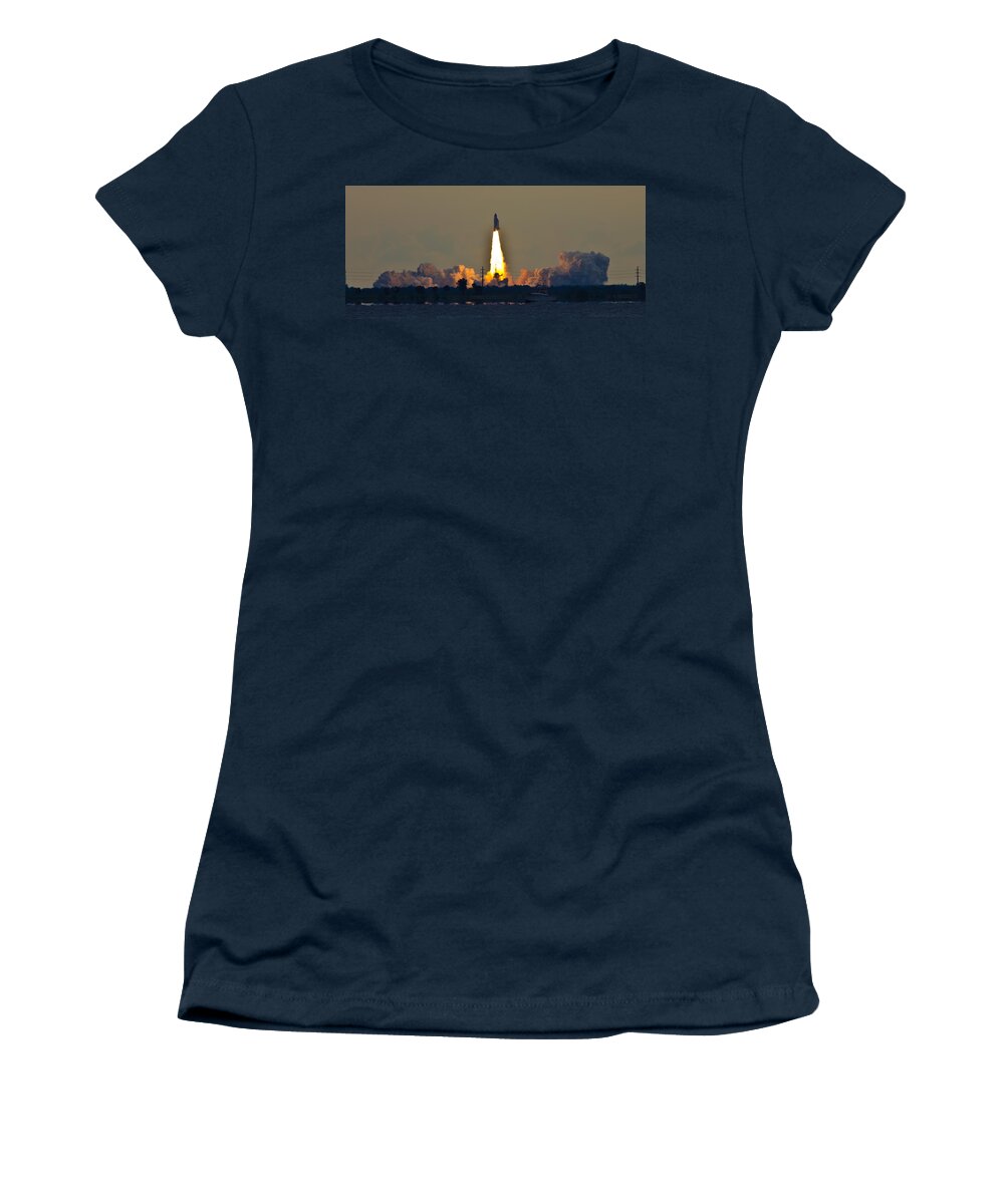 Endeavor Women's T-Shirt featuring the photograph Endeavor Blast Off by Dorothy Cunningham