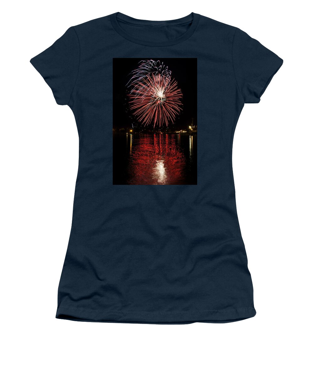 Bill Pevlor Women's T-Shirt featuring the photograph Fireworks Reflections by Bill Pevlor