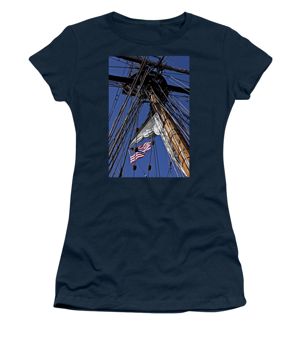 American Women's T-Shirt featuring the photograph Flag In The Rigging by Garry Gay