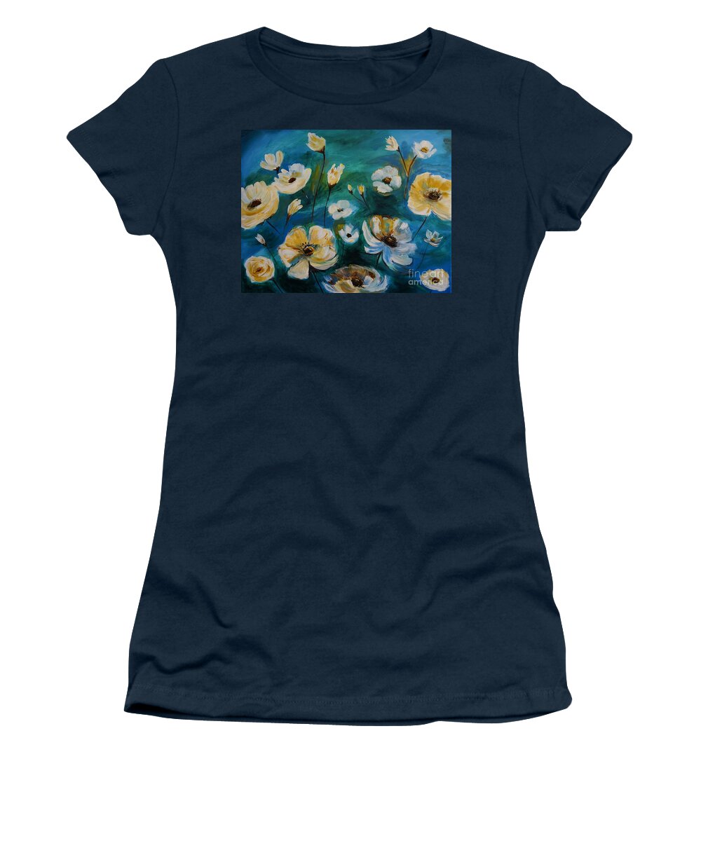 Flower Painting Women's T-Shirt featuring the painting Flower Finesse by Leslie Allen