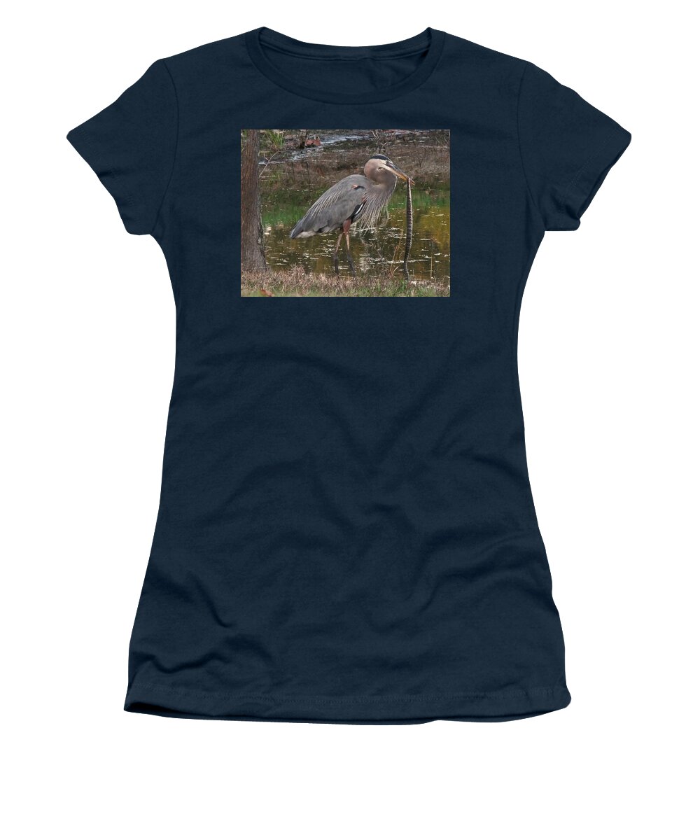 Nature Women's T-Shirt featuring the photograph Heron with Snake by Peggy Urban