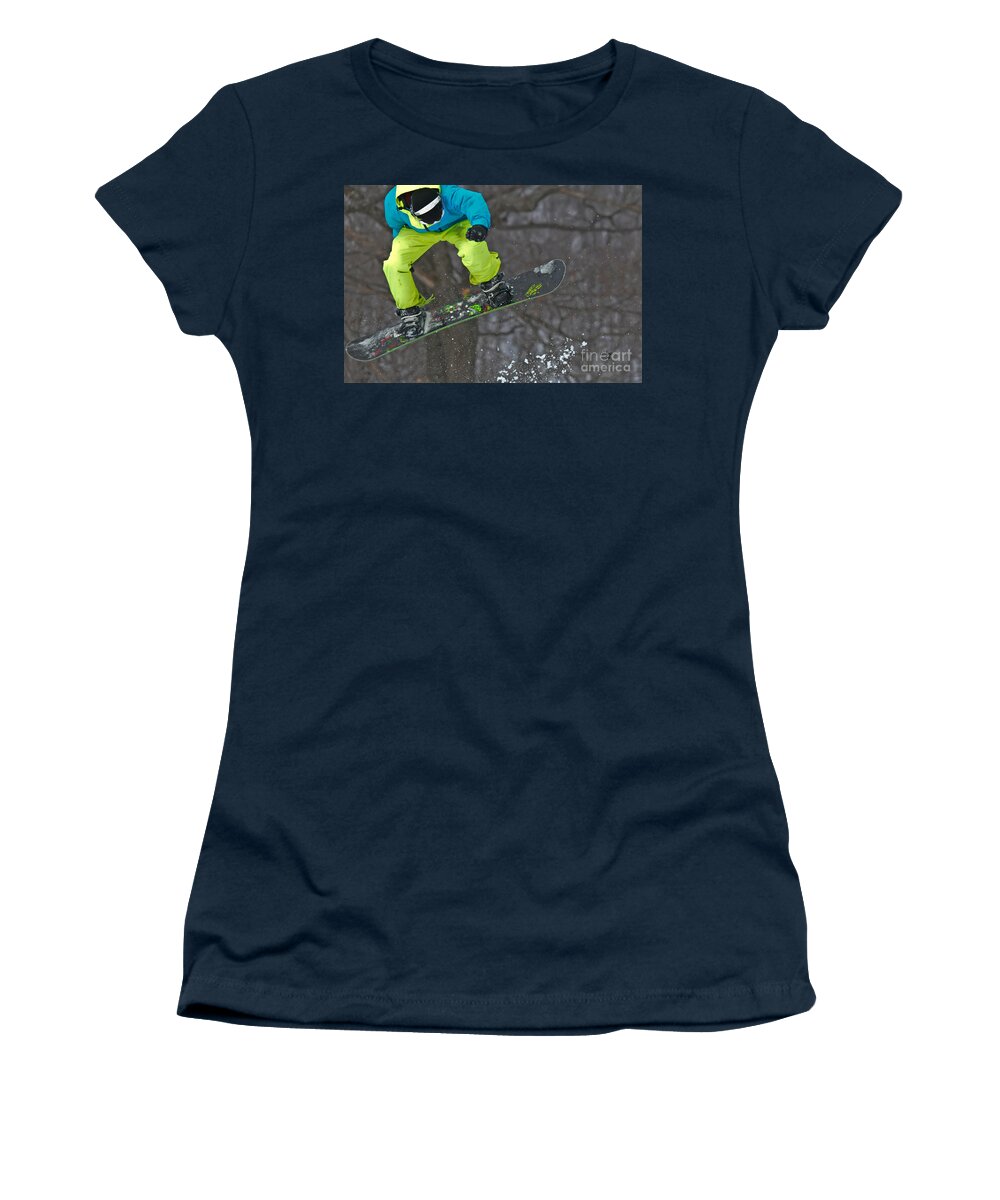 Snowboard Women's T-Shirt featuring the photograph High Flyin' by Lois Bryan