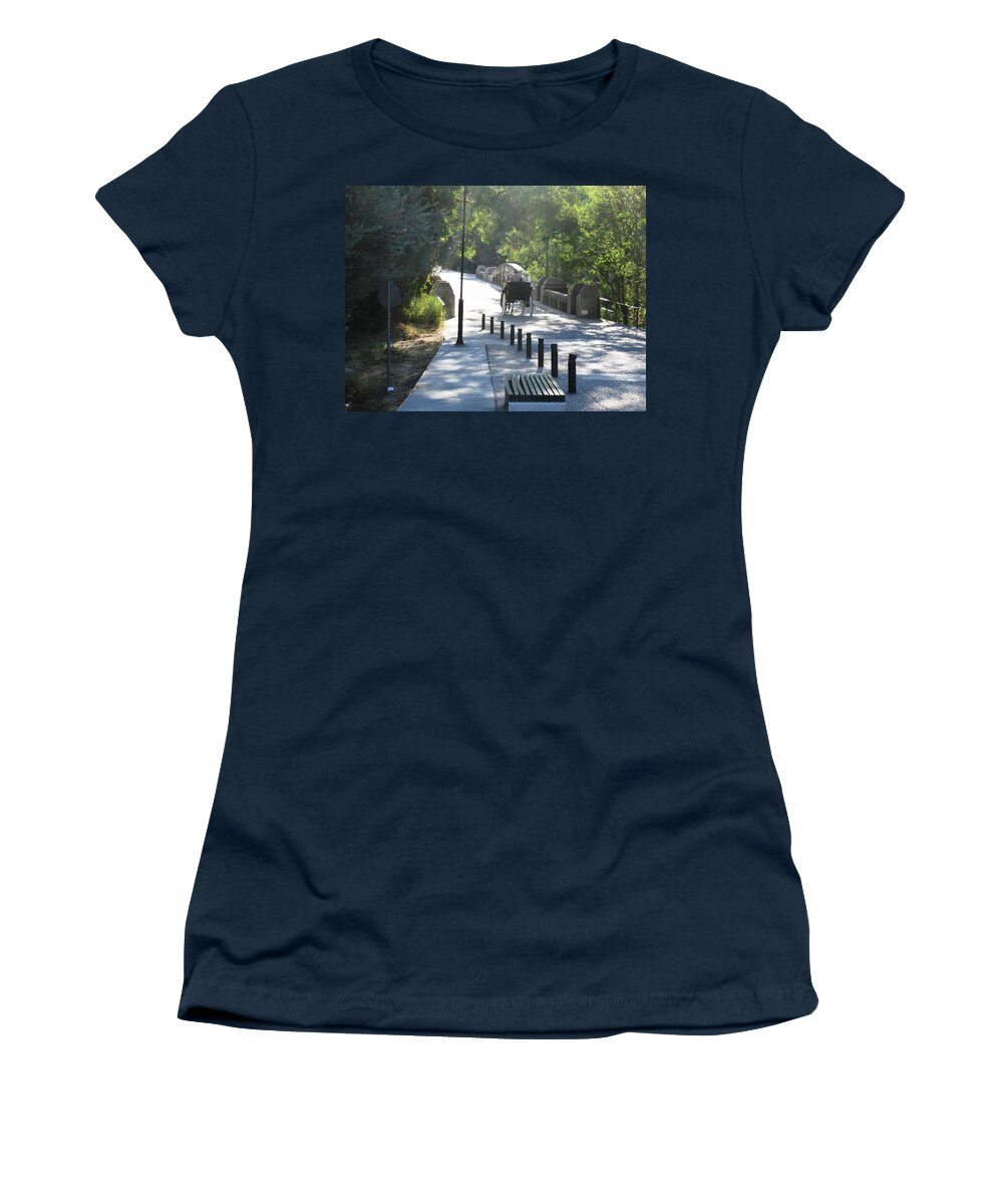 Olympia Women's T-Shirt featuring the photograph Horse and Carriage on the Pathway Entrance to Olympia Archaeological Site in Greece by John Shiron