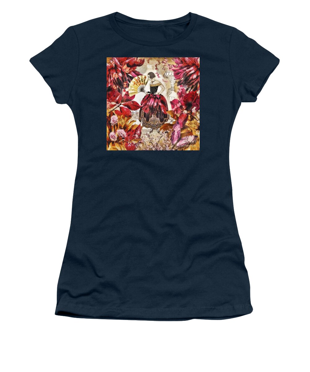 Jardin Des Papillons Women's T-Shirt featuring the mixed media Jardin des Papillons by Mo T