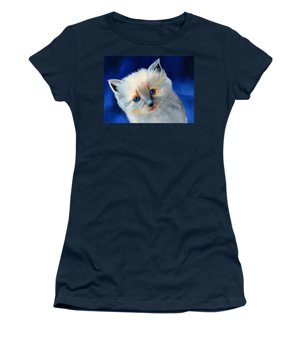 Kitten Women's T-Shirt featuring the painting Kitten in Blue by Vic Ritchey