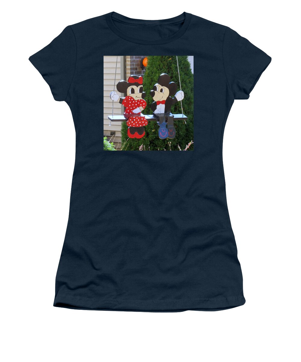 Mickey Mouse Women's T-Shirt featuring the photograph Mickey And Minnie Mouse by Kay Novy