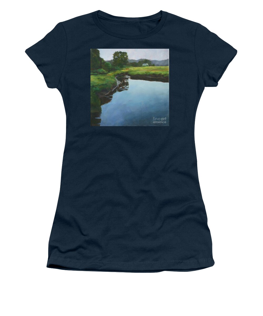 Summer Cottage Women's T-Shirt featuring the painting Mirror Creek in Essex by Claire Gagnon