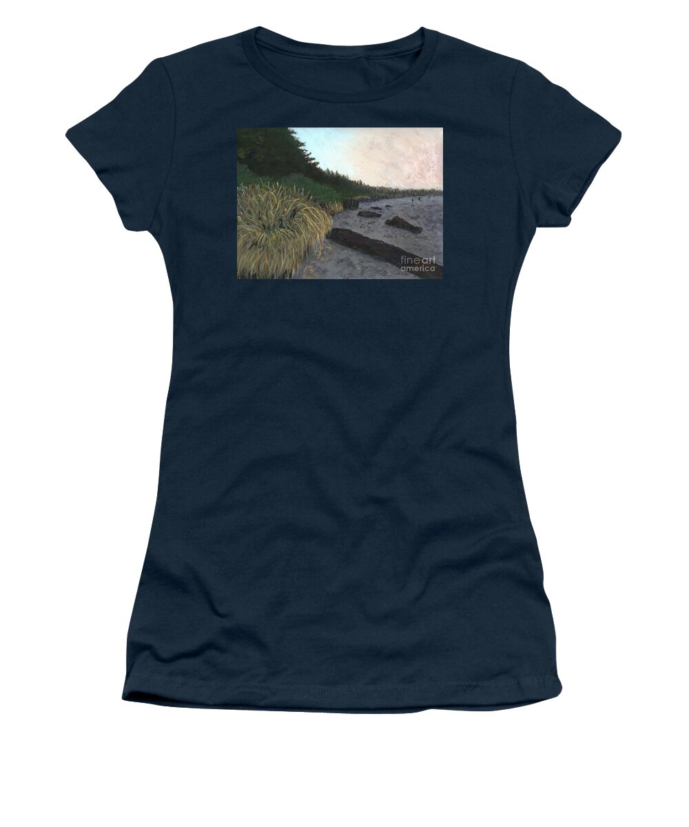 Tofino Women's T-Shirt featuring the pastel Misty Beach by Ginny Neece