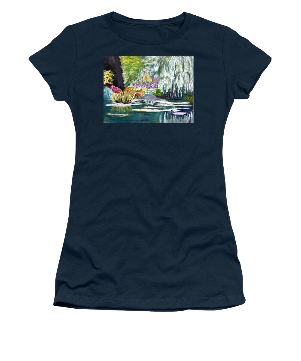 Monet Women's T-Shirt featuring the painting Monet's Jardin de l'Eau by Donna Walsh
