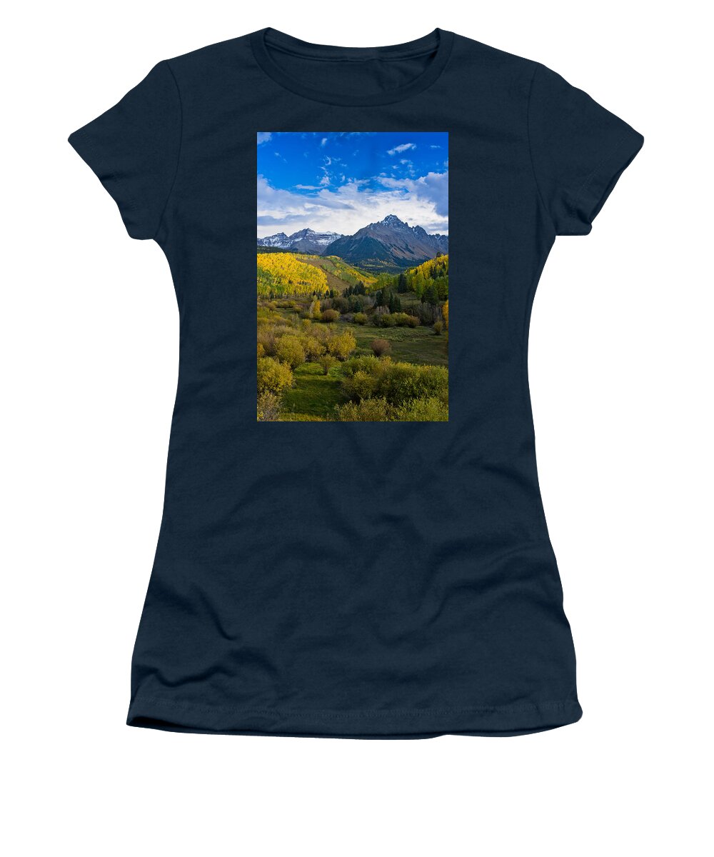 Rockies Women's T-Shirt featuring the photograph Mount Sneffels under Autumn Sky by Greg Nyquist
