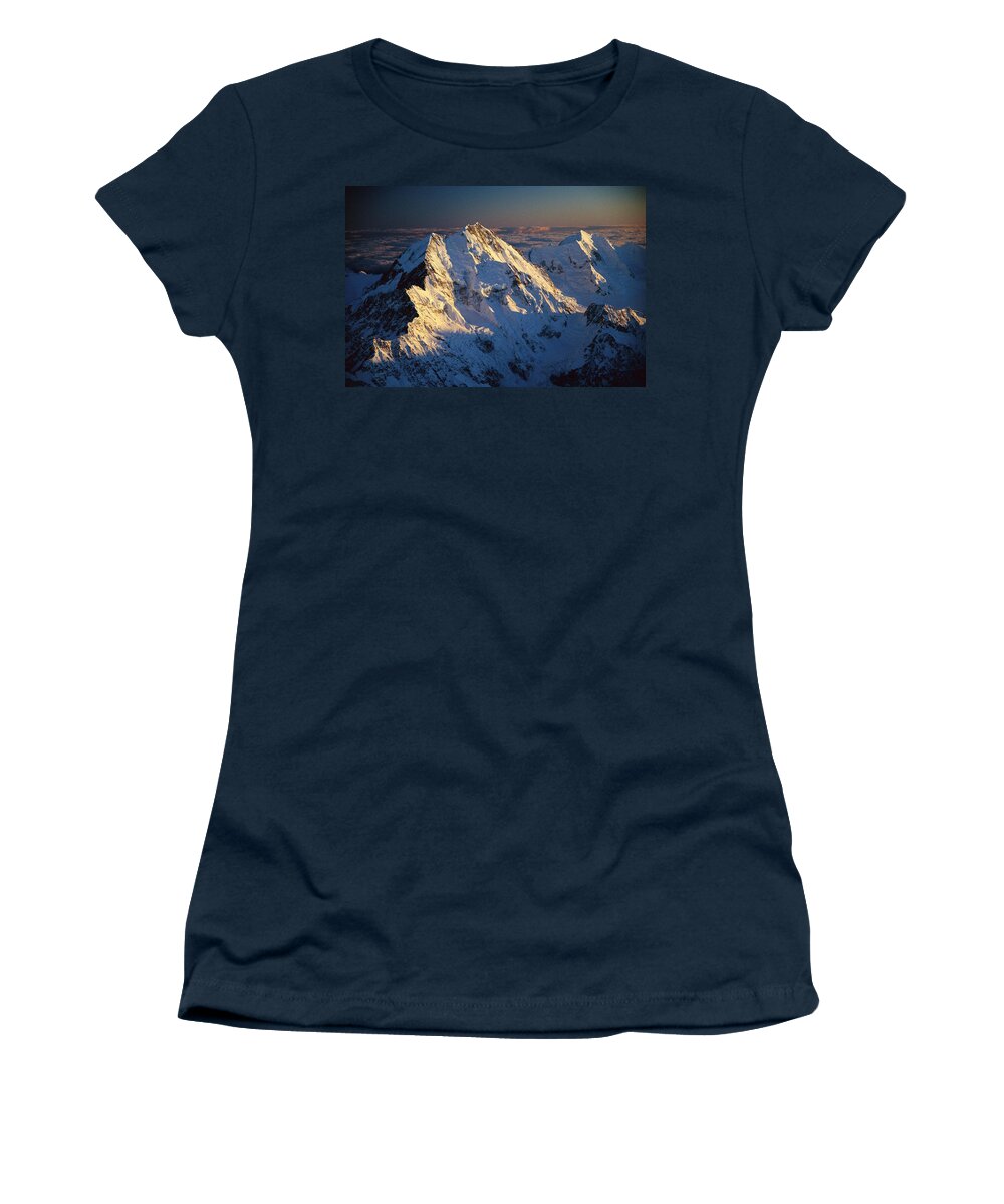 Aerial View Women's T-Shirt featuring the photograph Mt Cook Or Aoraki And Mt Tasman, Aerial by Colin Monteath