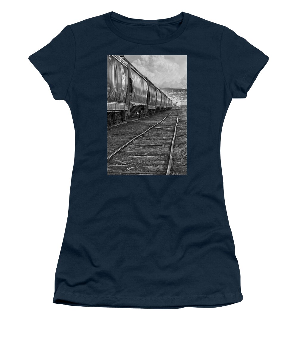 Train Women's T-Shirt featuring the photograph Next Tracks In Black and White by James BO Insogna