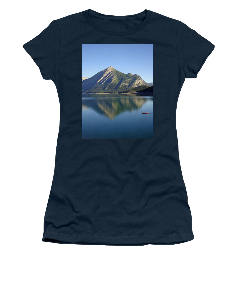 Paddle Women's T-Shirt featuring the photograph Sunrise Paddle in Peace - Upper Kananaskis Lake, Alberta by Ian McAdie
