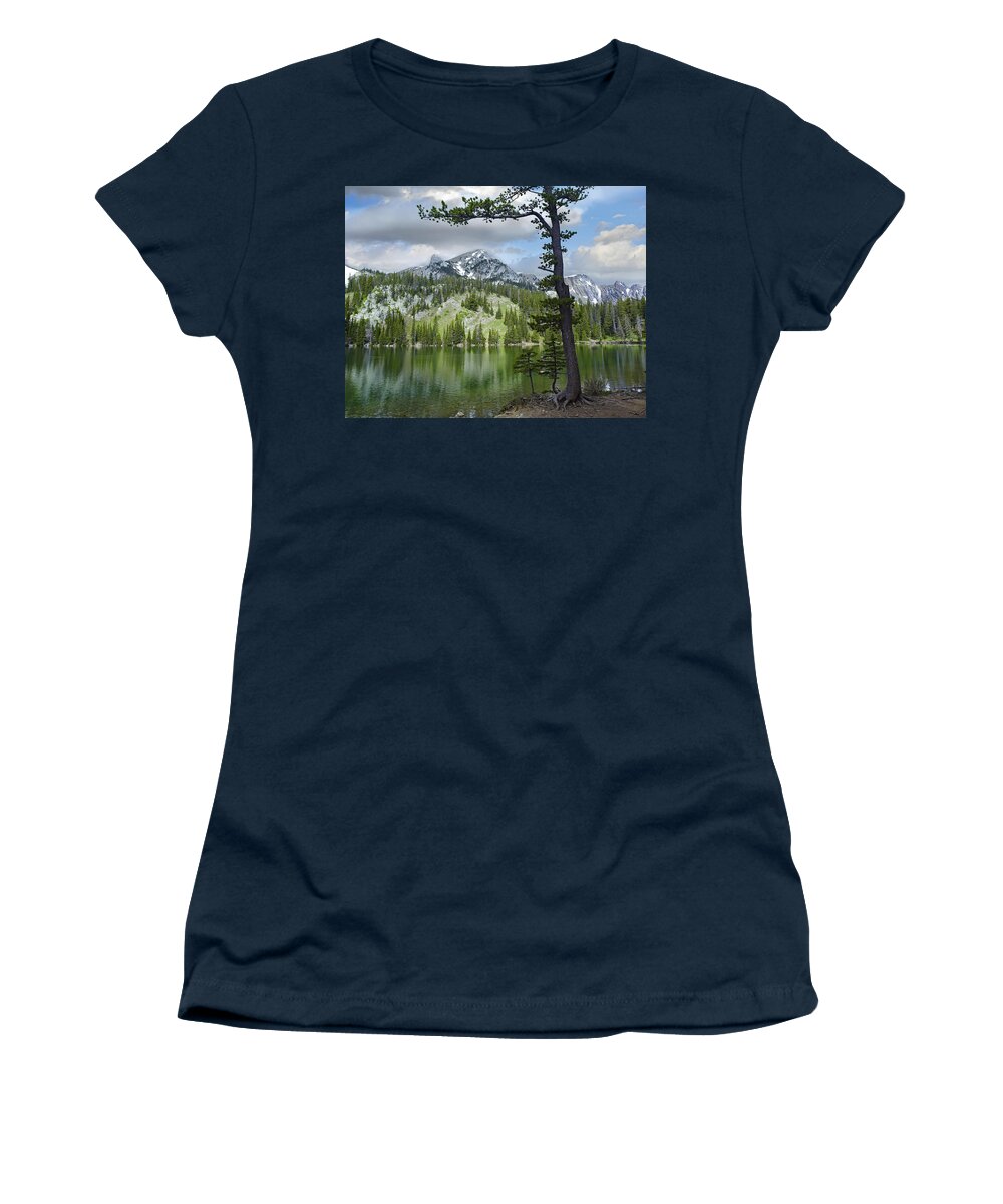 00176885 Women's T-Shirt featuring the photograph Pine Trees Reflected In Fairy Lake by Tim Fitzharris