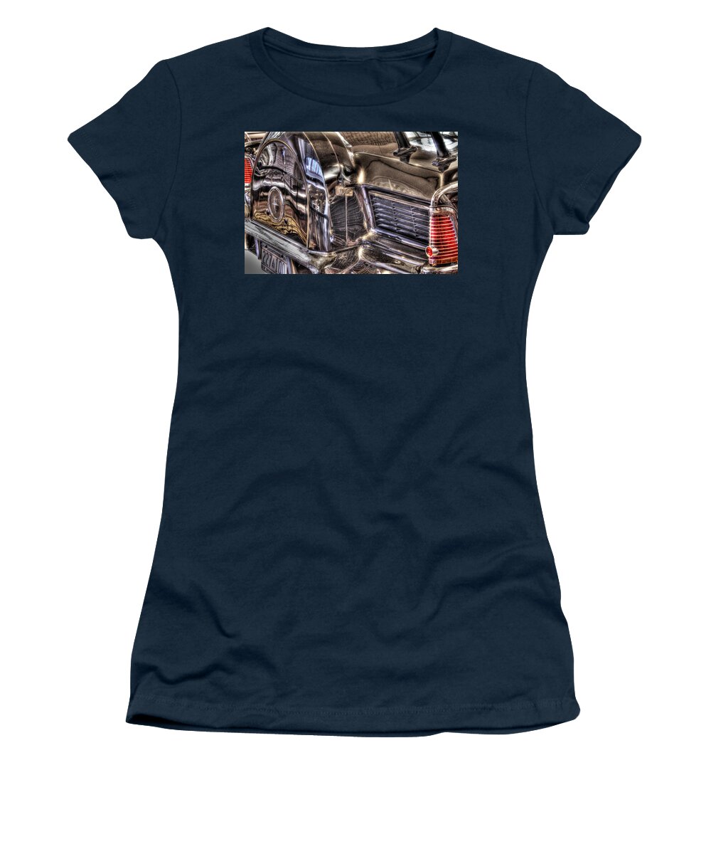  Women's T-Shirt featuring the photograph Presidential Lincoln Tail Lights Dearborn MI by Nicholas Grunas