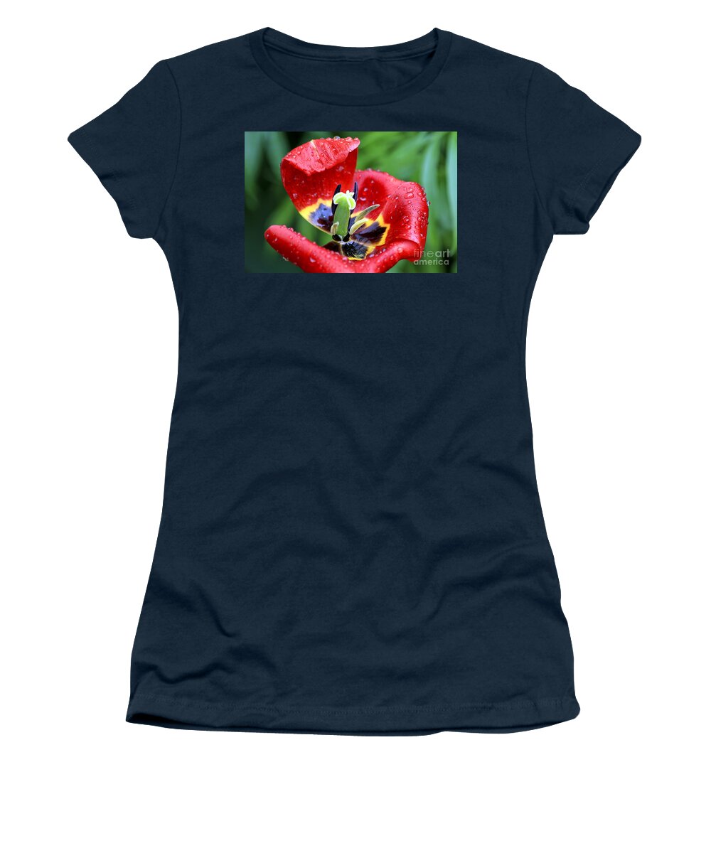 Flower Women's T-Shirt featuring the photograph Rain Kissed by Teresa Zieba