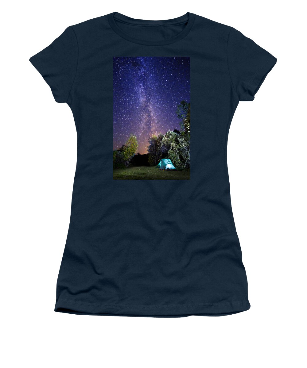 Camping Women's T-Shirt featuring the photograph September night sky by Mircea Costina Photography