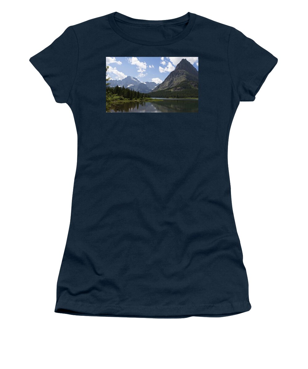 Swiftcurrent Lake Women's T-Shirt featuring the photograph Sinopah Reflected by Lorraine Devon Wilke