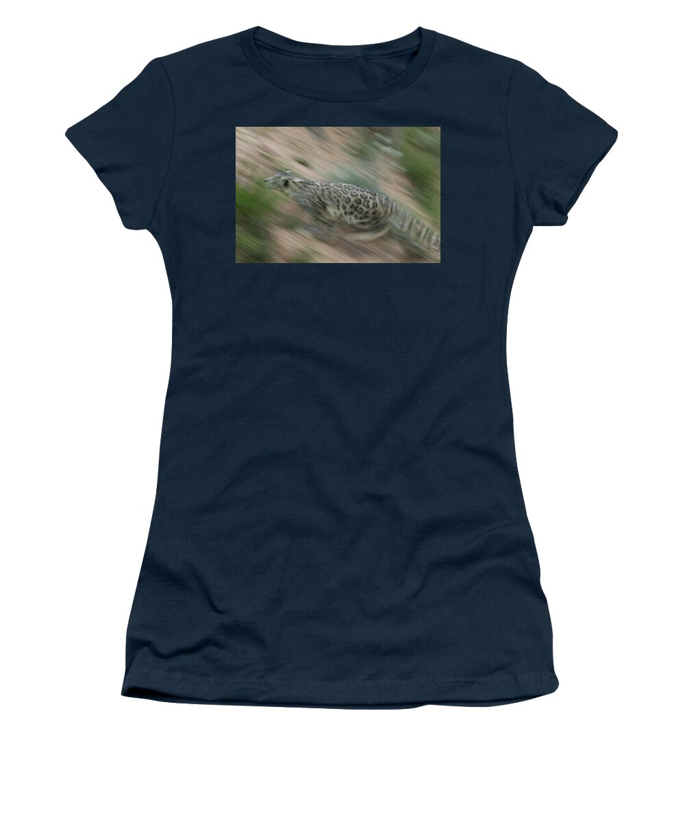 Mp Women's T-Shirt featuring the photograph Snow Leopard Uncia Uncia Running by Cyril Ruoso