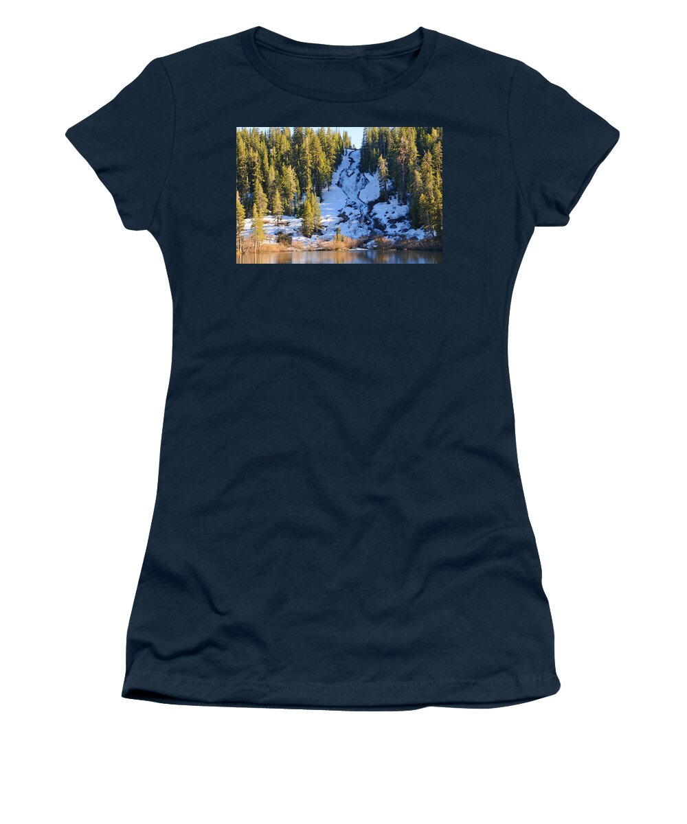 Waterfall Women's T-Shirt featuring the photograph Snowy Heart Falls by Lynn Bauer