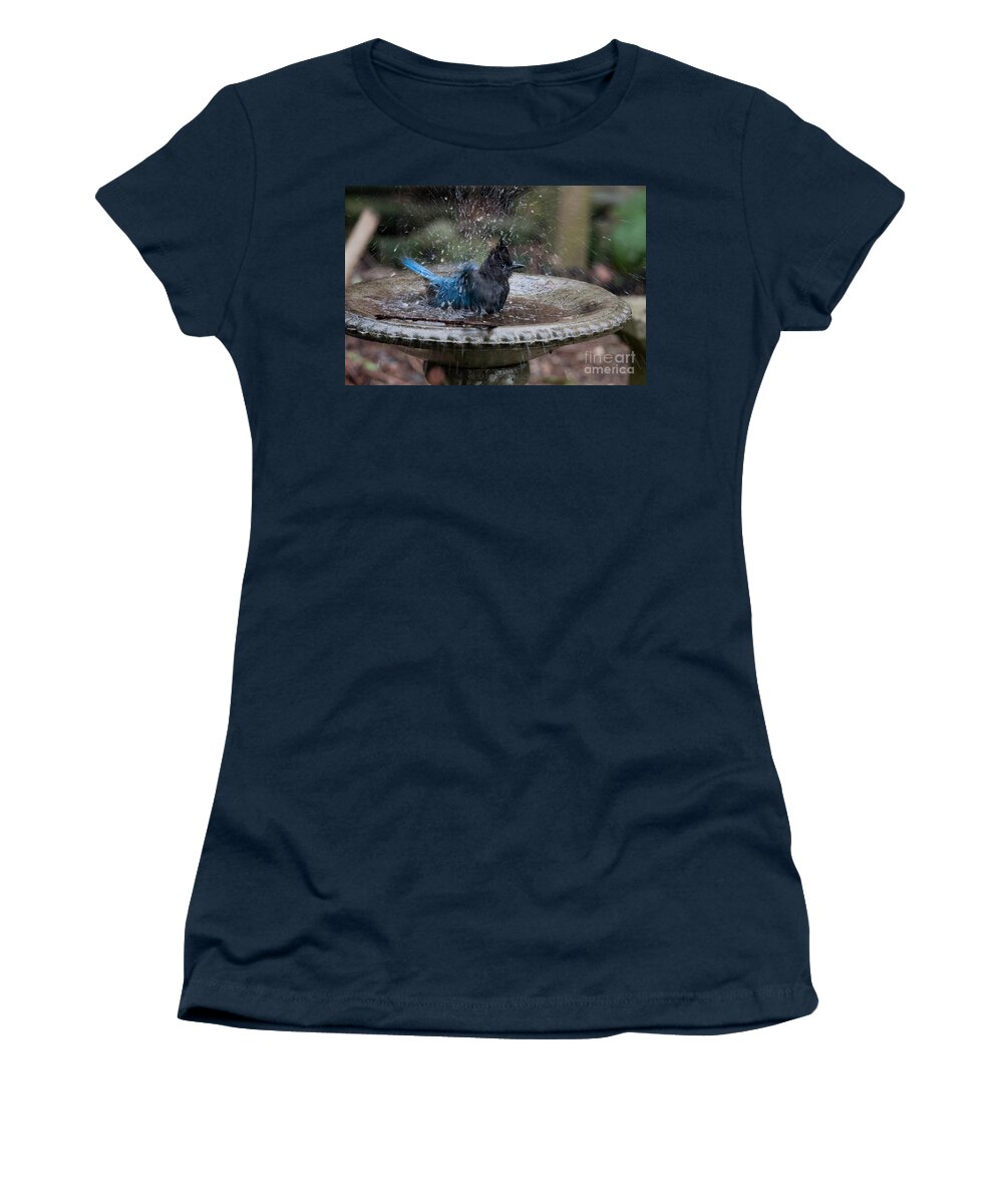 Animals Women's T-Shirt featuring the digital art Stellar Jay in the Birdbath by Carol Ailles