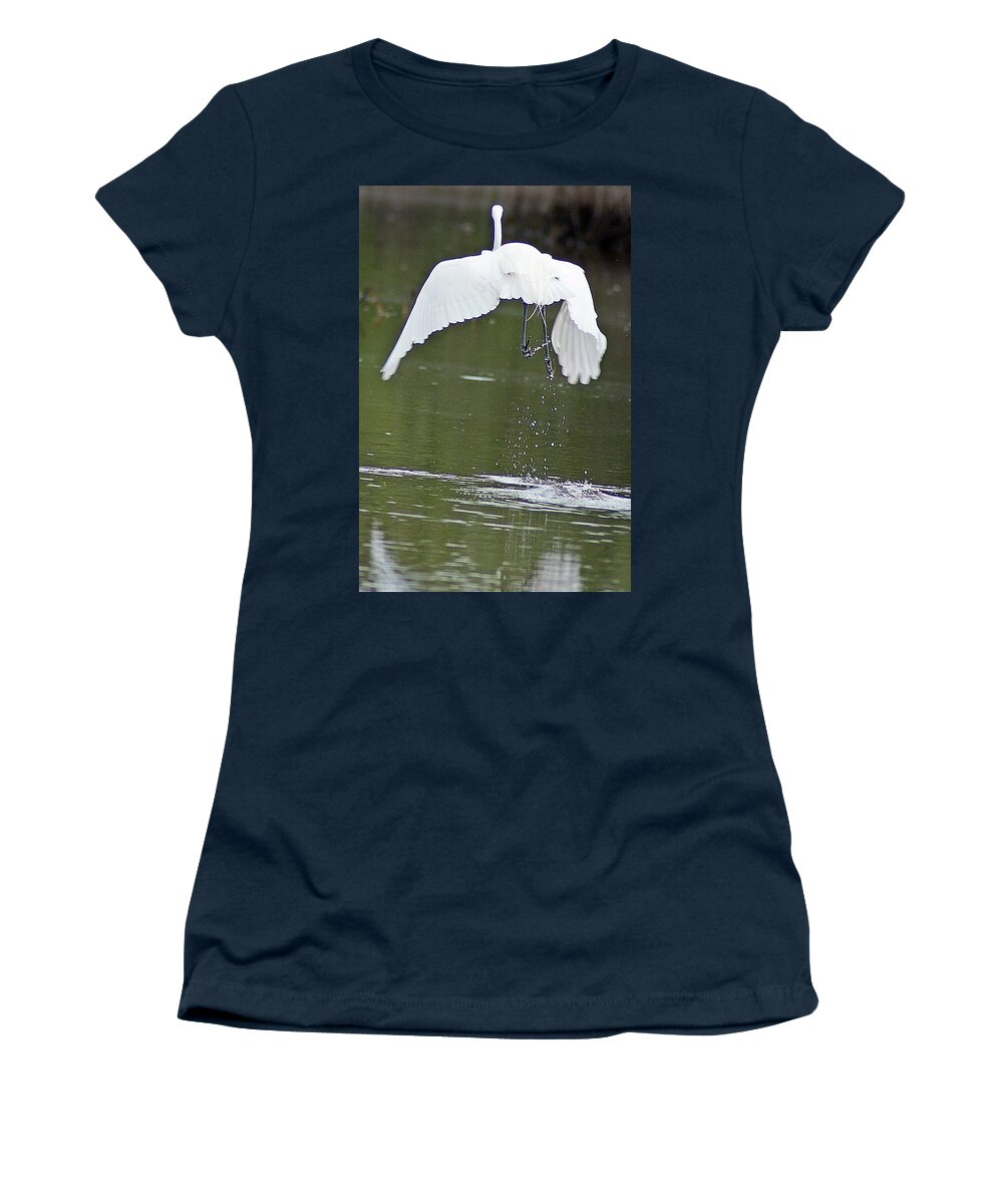 Egret Women's T-Shirt featuring the photograph Taking Off by Joe Faherty