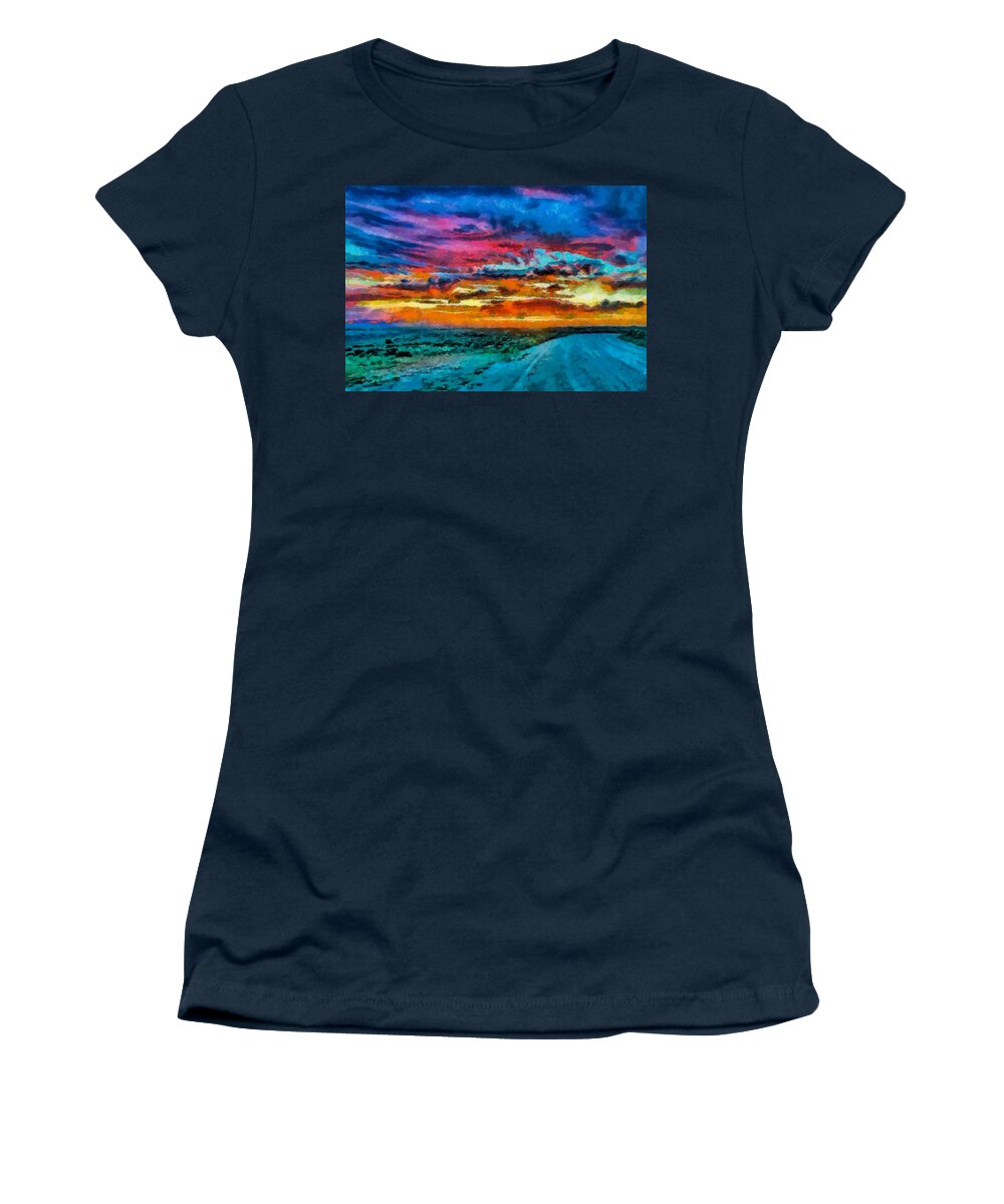 Taos Women's T-Shirt featuring the digital art Taos sunset IV WC by Charles Muhle