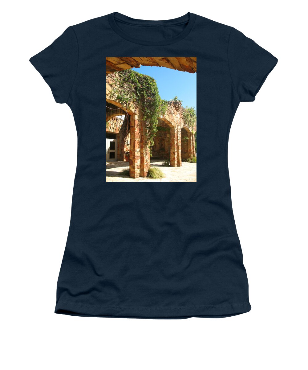 Wildflower Center Women's T-Shirt featuring the photograph Texas Limestone Arches and Columns - Lady Bird Johnson Wildflower Center by Connie Fox
