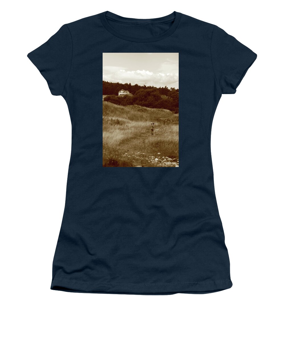 Sepia Toned Women's T-Shirt featuring the photograph To the House On the Hill by Lorraine Devon Wilke