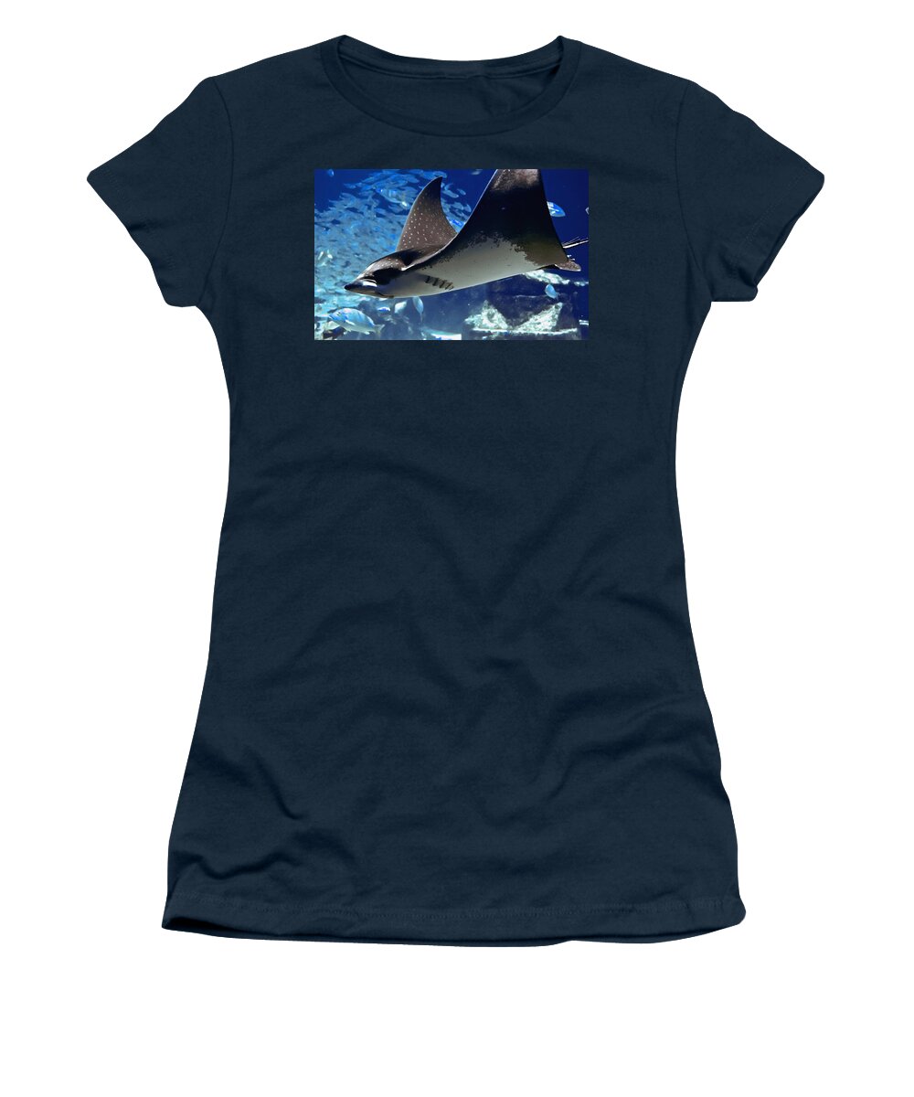 Spotted Eagle Ray Women's T-Shirt featuring the photograph Underwater Flight by DigiArt Diaries by Vicky B Fuller