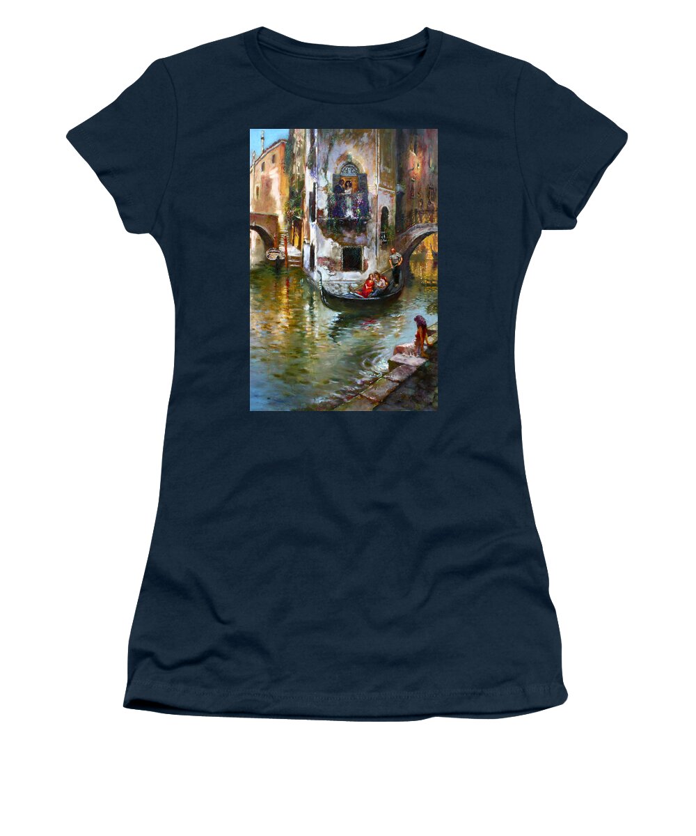 Venice Women's T-Shirt featuring the painting Viola in Venice by Ylli Haruni