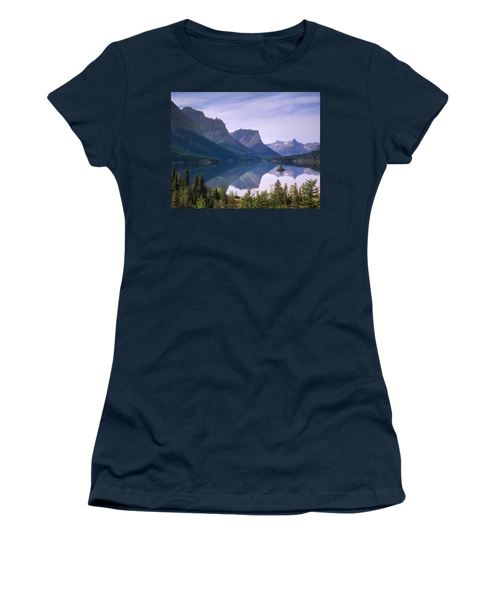 00175995 Women's T-Shirt featuring the photograph Wild Goose Island In St Marys Lake by Tim Fitzharris