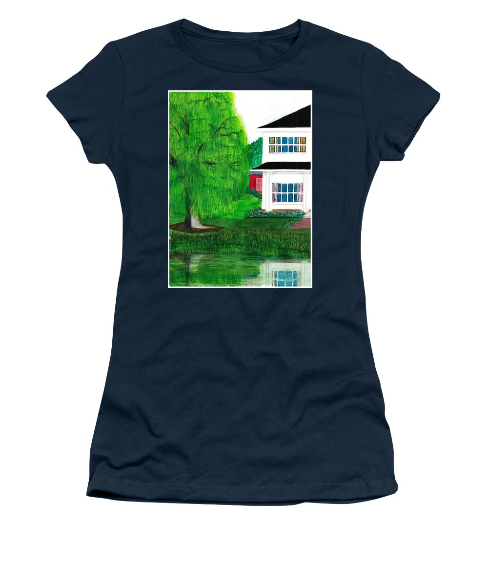 Farm Women's T-Shirt featuring the painting Willow Farm 1 by David Bartsch