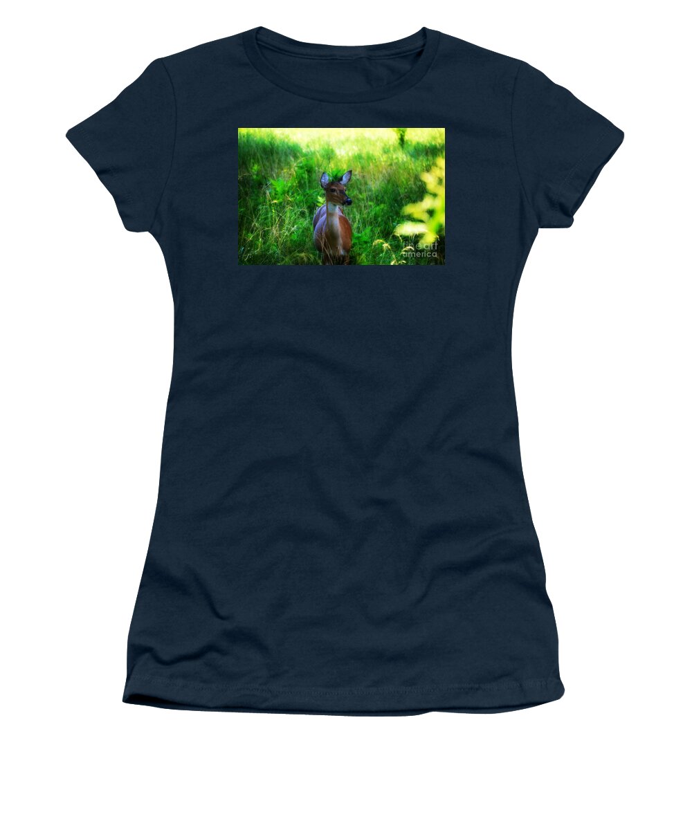 Landscape Women's T-Shirt featuring the photograph Young Deer by Peggy Franz