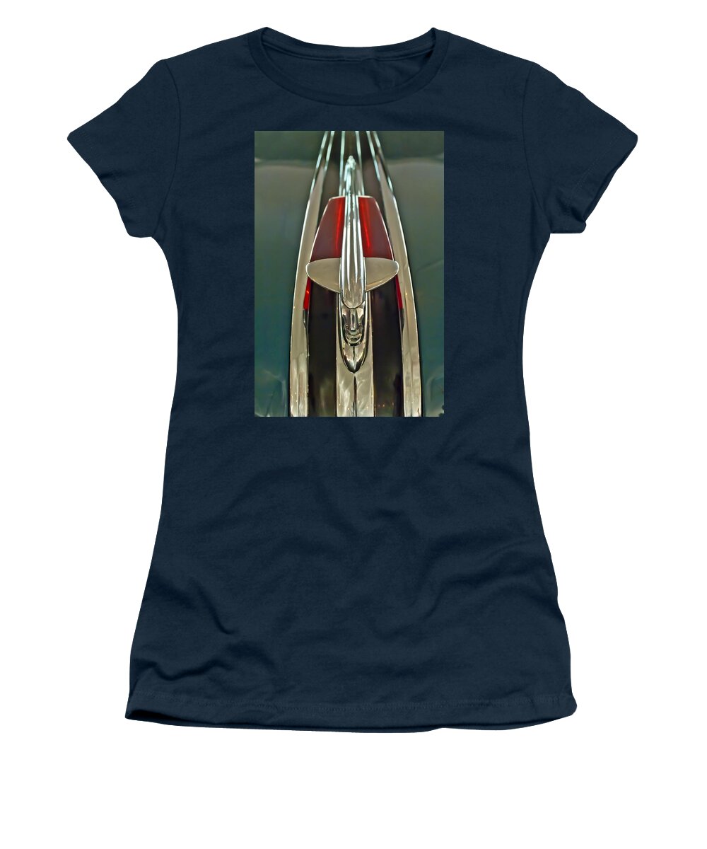 1948 Pontaic Streamliner Woody Wagon Women's T-Shirt featuring the photograph 1948 Pontiac Chief Hood Ornament by Jill Reger