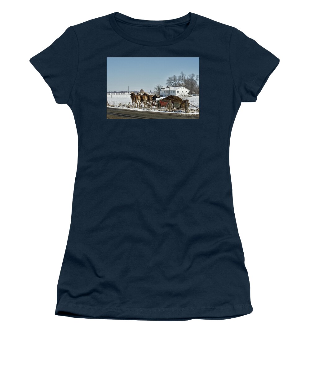 Amish Women's T-Shirt featuring the photograph Amish Manure Spreader #1 by David Arment