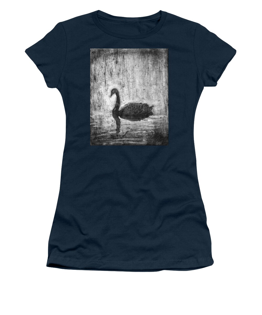 Swan Women's T-Shirt featuring the mixed media Black Swan by Roseanne Jones