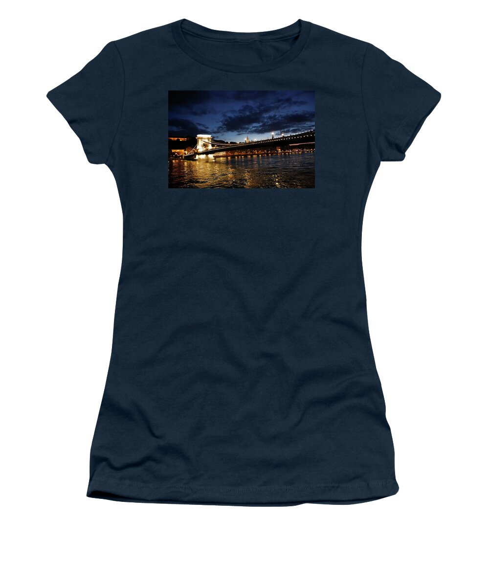 Budapest Women's T-Shirt featuring the photograph Blue Danube Sunset Budapest #1 by KG Thienemann